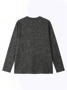 Women's Floral Gray Crew Neck Long Sleeve Cropped Top, Loose Casual Basic T-Shirt - Black - View 4