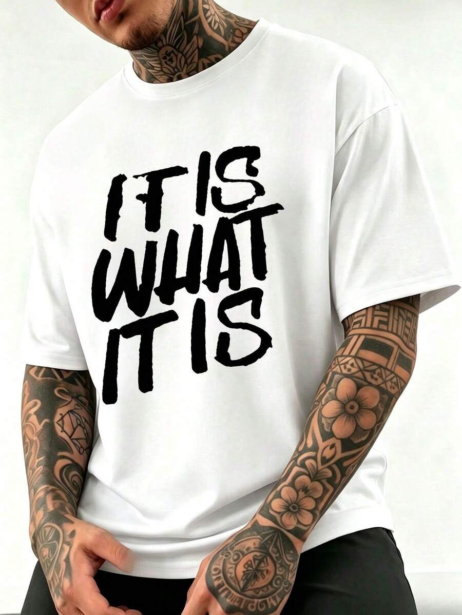 ZYNTH BALENO Men's Fashionable Letter Print Short Sleeve T-Shirt, Suitable For Gym, Sports, Cycling, Running In Summer