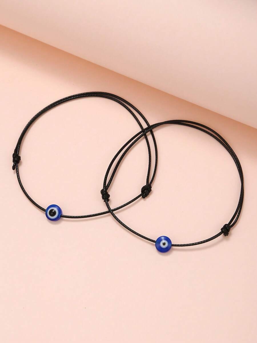 RINTOLER 2pcs Minimalist Creative Eye-Shaped Beaded Couple Bracelets, Random Style