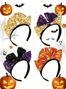 1pc New Halloween Bow Sequin Headband Women's Hair Accessory Headpiece - Multicolor - View 1