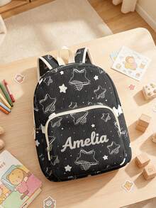 1pc Customized Embroidered Name Cartoon Star & Football Pattern Backpack, Can Be Customized According To Your Unique Design, Perfect For Children, Print Your Own Name Or Your Sister's And Classmates' Names As A Gift To Give To Others - Multicolor - View 8