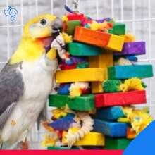 Juguete de Madera para Aves Grandes, Accesorio para Pericos, Loros y Guacamayos, Juguete para Jaula con Espacio para Trepar, Morder, Balancearse y Jugar, Ideal para Mantener a las Aves Activas y Entretenidas, Resistente, Natural,  y Fácil de Instalar - Multicolor - Ver 10