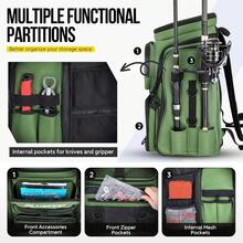 Multi-Scenario Lure Fishing Gear Backpack, 18 Pockets And Fishing Rod Holder, High-Density Waterproof Oxford Fabric, Honeycomb Breathable Back Pad With D-Ring, Large Capacity Gear Storage Space, Suitable For Outdoor Fishing, Hiking, Travel And Cycling - Multicolor - View 5