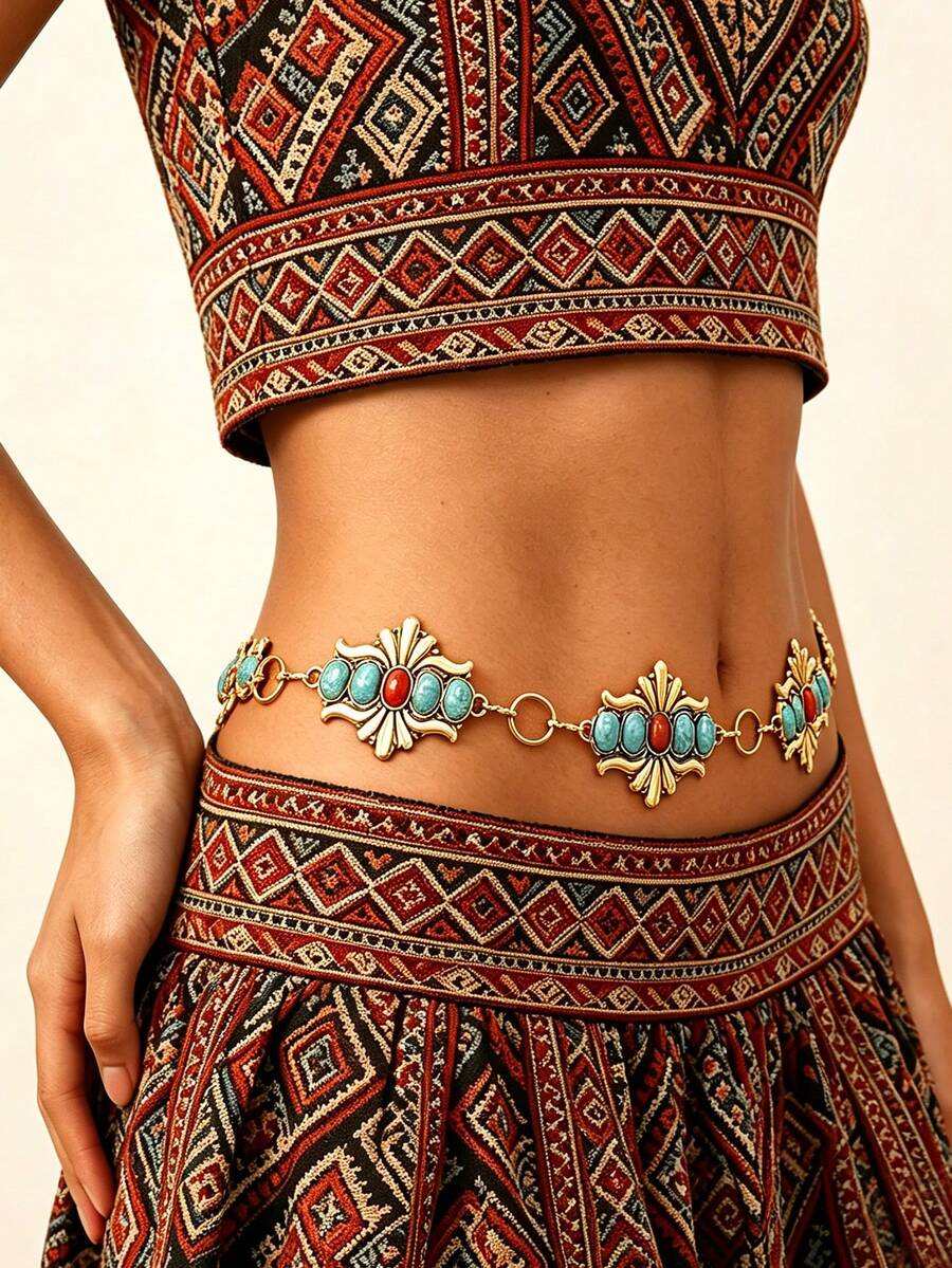 1pc Bohemian Vintage Waist Chain, Premium Exquisite Waist Chain, Women's Waist Chain, Women's Accessory - Gold - View 1