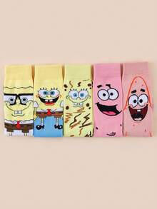 SpongeBob SquarePants 1/5/10雙隨機款 SquarePants 卡通中筒襪，適合街頭風與休閒穿搭，可愛校服與日常穿著 - 彩色 - 查看 2