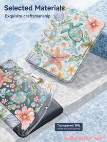 海龜與椰子樹扶桑花圖案平板保護殼，相容 iPad Air 8 (M4) 2026 (11 吋) / 2026 (13 吋)、9.7/10.2/10.5/10.9/12.9/Pro 11/A16、第 10 代、Kindle Paperwhite 第 12 代 2024、Kindle (第 11 代 - 2024 發行)，柔軟防震，智慧休眠/喚醒功能，Y 型折疊平板保護殼，多角度觀看 - 彩色 - 查看 8