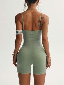 Autumn/Winter Matte One-Piece Jumpsuit, Tummy Control & Butt Lift Slimming Workout Wear - Mint Green - View 8