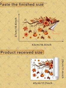 1pc 2D Flat Printed Pumpkin Acorn Flower Autumn Hanging Branch 11.81*17.72 Inch Window Sticker, Creative Self-Adhesive Removable Double-Sided Visible PVC Decorative Sticker - D - View 5