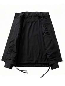 Herrjacka med ståkrage, europeisk och amerikansk stil, plus size lös passform, utomhusjacka för vandring, camping och trekking - Svart - Visa 6