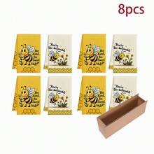 2/4/6/8件組蜜蜂圖案廚房抹布、烘乾布、蜂巢春黃色裝飾吸水手巾/茶巾/洗碗布，居家裝飾禮品 - 彩色 - 查看 8