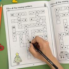 32-Page Math Puzzle Workbook, Fill-In-The-Blanks Within 20, Mental Math Addition Subtraction Multiplication Division, Brain Training Activity Book With Answers, Preschool Kindergarten Home Education Learning, Educational Back To School Gift - A - View 6