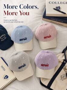 1pc Striped Fresh Design Embroidered Name Baseball Cap, Customizable With Your Name, Fashionable Suitable As Her Birthday Gift, Graduation Gift, Back To School Gift - Multicolor - View 2