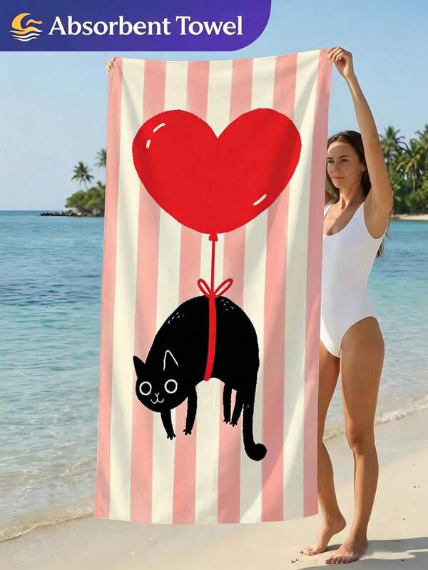 1pc Funny Cat Pattern Beach Towel, Striped Lightweight Bath Towel, Suitable For Beach Bathing, Pool Party, Personalized Beach Gift, Summer Beach Gathering, Creating Summer Atmosphere, Beach Art Decoration, Vacation Gift, Travel, Camping, Backpacking And Holiday Use.