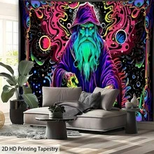 Border Wizard Tapestry Mystic Magician Money Magic Pattern Swirl Abstract Eye Cosmic Print Wall Hanging Black Base Color Aesthetic Room Backdrop Decor Cloth - Border - View 6