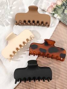 4pcs Amber Coffee Color Matte Extra Large Rectangular Hair Claws, Beach Seaside Daily Versatile Minimalist Hair Accessories - Multicolor - View 6