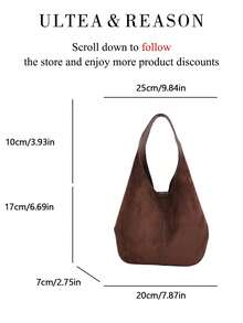 1pc Solid Color Large Capacity Suede Shoulder Bag, Tote Bag, Handbag, Autumn/Winter New Style, Casual Vintage, Smooth Fabric Feel, Magnetic Closure, Suitable For Commuting, Work, Dating - Coffee - View 8