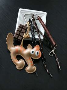 Cute Leather Cat Bag Charm Keychain, Cat Pendant With Chocolate Charm And Braided Rope Tassel, Bag Charm, Car Interior Charm, Car Keychain. Sweet Coffee Tone Bag Accessory Gift, Suitable For Women And Girls, Gift For Women, Birthday, Holiday Gift. - Multicolor - View 11