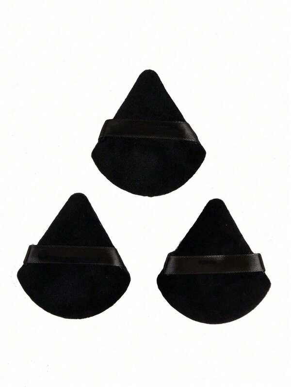 1pc Black Sponge Powder Puff Set, Velvet Mini Portable Reusable Dry & Wet Dual-Use Soft Face Powder Puff, Triangle Diamond Loose Powder Makeup Puff Set, Short Plush Design, Soft, Non-Absorbent, Suitable For Sensitive And Dry Skin, Professional Makeup Artist Use