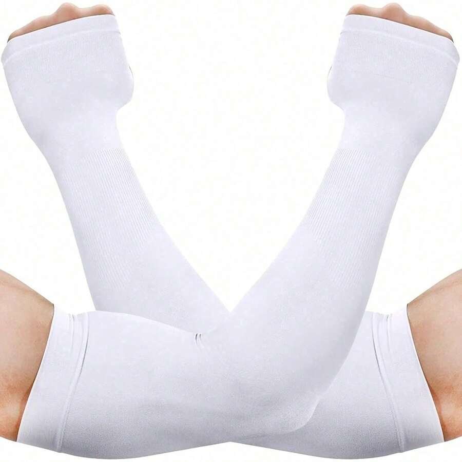 Pairs UV Cooling Arm Sleeves Sun Protection Unisex For Sports, Cycling, Golf, Running - White - View 1