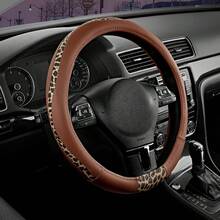 Elegant Leopard Print Patchwork Car Steering Wheel Cover, Patchwork Design With Inner Ring, Fits 15-Inch Steering Wheels, Snug Fit For Original Car, Car Interior Accessory - Multicolor - View 9