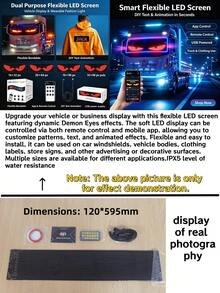 Nueva pantalla LED flexible de Halloween, pegatina de coche con ojo de demonio dinámico, compatible con control remoto y control por aplicación, texto, imágenes y animaciones personalizables, pantalla LED portátil y suave, adecuada para parabrisas de coche, decoración de carrocería de coche, etiquetas de ropa, letreros de tienda y anuncios, IPX5 - Multicolor - Ver 15