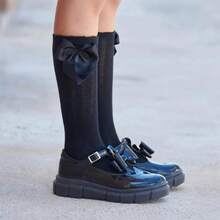 Girls' 3/4 Knee-High Party Socks With Satin Bow, 16-33, For Baptism, Wedding, Flower Girl, Social, Dance, Events, Elegant, School - 白色,黑色,粉紅色和紅色 - 查看 9
