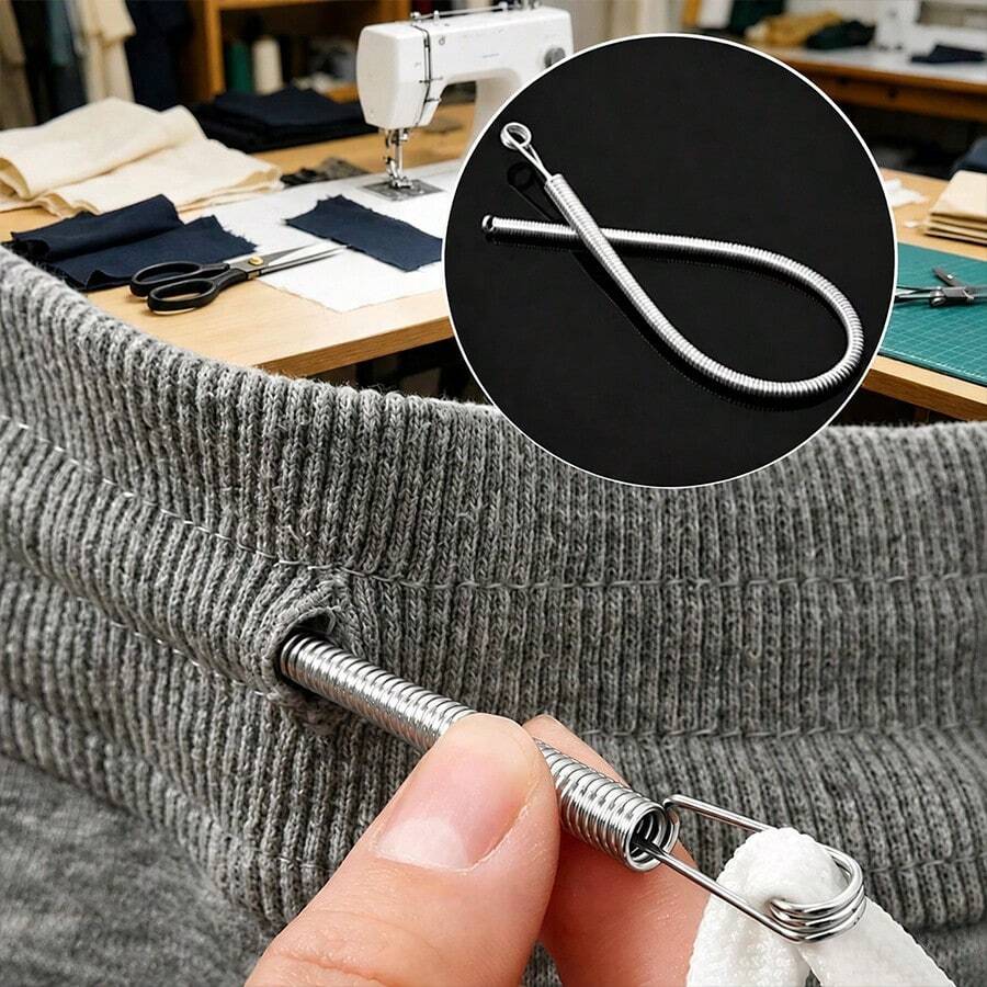 5pcs Spring-Loaded Flexible Drawstring Replacement Tool | 2-In-1 Elastic Band Threader, Suitable For Pants, Sweatshirts And Skirts | Home Essential Set, Includes Threader, No-Sew DIY Helper | Perfect Christmas Gift For Women (Steel Spring, Bendable Guide Head), Available In 5pcs Or 1pc Set