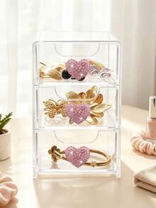 ElegantShining Heart-Shaped Desktop Storage Box With 3 Drawers, Suitable For Office And Vanity | Transparent Office Supplies Storage Drawer, Desktop Organizer Box, Suitable For Cosmetics, Jewelry, Crafts, Beads, Pens And Stationery - Multicolor - View 5