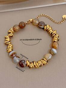 Vòng tay chuỗi xoắn hạt đá tự nhiên phong cách Boho vintage bằng thép không gỉ, trang sức vàng cho nữ, tiệc tùng, hàng ngày, quà tặng Giáng Sinh/Mùa thu/Rave/Sinh nhật/Halloween - Nhiều màu - Xem 4