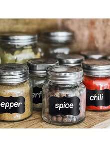 24 Pcs Self Adhesive Jar Labels In PVC, Reusable Write On Stickers For Spices Preserves Containers And Storage, 5 * 3.5 Cm Black Labels For Easy Kitchen Office And Garden Organization, Ideal For Jars, Boxes And Decorations - Black - View 4