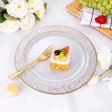 10-50pcs/Set, 7.5 Inch/10.25 Inch Transparent Hammered Gold Rim Plates, Reusable Tableware, Suitable For After-Meal Cleanup, Party, Family Gathering, Various Celebrations, Halloween, Christmas, Valentine's Day, Thanksgiving, Mother's Day And Daily Use, Celebration Supplies, Party Tableware, Decorative Plates, Elegant Tableware, Lightweight Tableware, Durable Tableware, Serving Plates, Event Tableware - Clear - View 2
