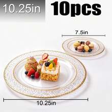 10-50pcs/Set, 7.5 Inch/10.25 Inch Transparent Hammered Gold Rim Plates, Reusable Tableware, Suitable For After-Meal Cleanup, Party, Family Gathering, Various Celebrations, Halloween, Christmas, Valentine's Day, Thanksgiving, Mother's Day And Daily Use, Celebration Supplies, Party Tableware, Decorative Plates, Elegant Tableware, Lightweight Tableware, Durable Tableware, Serving Plates, Event Tableware - Clear - View 17