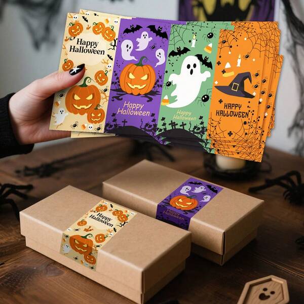16pcs Halloween Theme Sealing Stickers, Large Size Gift Box DIY Packaging, Halloween Party Gift Decoration Stickers