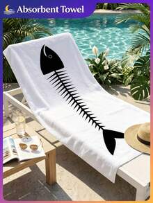1pc Fish Bone Pattern Beach Towel, Sardine Lightweight Bath Towel, Suitable For Beach Bathing, Pool Party, Personalized Beach Gift, Summer Beach Gathering, Creating Summer Atmosphere, Beach Art Decor, Vacation Gift, Travel, Camping, Backpacking And Holiday Use. - Multicolor - View 9