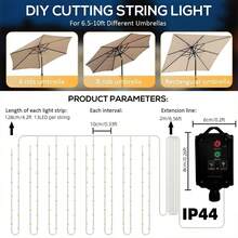 1pc Solar Powered Patio Umbrella Light, 104 LED Umbrella Pole Light With Remote Control, 8 Lighting Modes, LED String Lights, Fairy Lights, Suitable For Camping Tent Garden Party Decoration, Solar Wireless Umbrella Light For Yard Gazebo (Battery Included) - Warm White - View 8