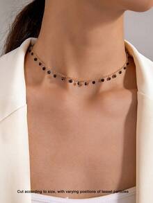 imoli 1pc Handmade Elegant Minimalist Rhinestone Tassel Necklace, Unique Jewelry Gift For Women, Suitable For Daily Wear In Any Occasion (Artificial Coloring, The Number Of Rhinestones May Vary Slightly Per Batch Due To Handmade Crafting And Size Cutting) - 23120-black - View 9
