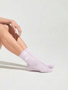 1/5 Pairs Random Women's Solid Color Letter Stripe Mid-Calf Socks, Sweat-Absorbent Breathable Sports Socks, Suitable For Fitness, Running, Travel And Daily Wear, Preppy Style - Multicolor - View 6