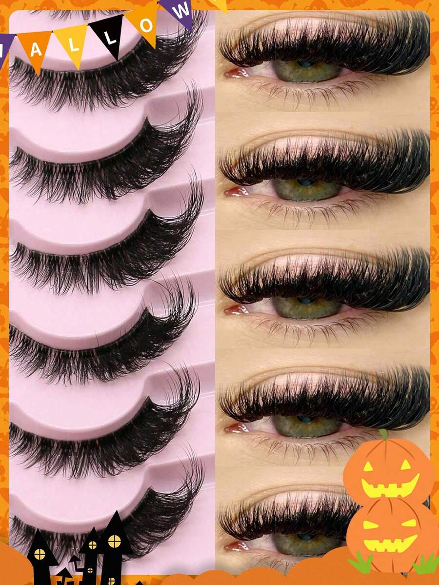 7 Pairs New Cat Eye False Eyelashes, Natural Lengthening Transparent Stem, Flared Ends, Elongating Eye Shape, Faux Mink Strip Lashes, Makeup Use (XF10), Halloween