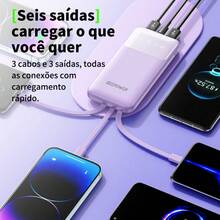 Power bank 20000mAh – Carregador Rápido, Bateria de Grande Capacidade, Quatro Cabos Integrados, Compatível com Todos os Dispositivos, Carregamento Simultâneo de 5 Dispositivos, Design Compacto e Portátil, Ideal para Viagens e Uso Diário. - Rosa chiclete - Visão 5