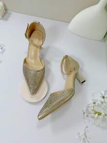 Women's Elegant Gold Pointed Toe Stiletto High Heels, Suitable For All Seasons - Gold - View 1