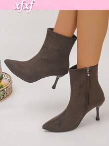 XfxfA Pair Of Women's Pointed Side Zipper Slim Heel Boots, Suitable For Commuting/Dating/Daily Street Wear In The Workplace. - Coffee Brown - View 1