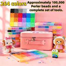 264 Colors Full Set Perler Beads Kit, (Approx. 136,000 PCS) DIY 3D Perler Beads Tool Kit, 11 Boxes Fusion Beads + Full Set Of Tools - Multicolor - View 2