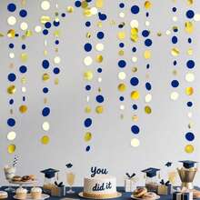 Blue & Gold Polka Dot Paper Hanging Garland, Floating Paper Dot Decoration, Suitable For Weddings, Birthday Parties, Banquets, Graduation Ceremonies, Background Decor, Holiday Decorations, Photo Backdrop - Multiple Styles - View 6