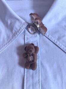 1PC/2PCS Cute Little Bear Head Button Covers, Shirts Button Cover Clip On Button Covers Fashion Crystal Cufflinks Cover - Brown - View 4