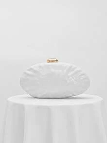 1pc European And American Women's Acrylic Evening Clutch Bag, Box Design Water Drop Shape Handbag, Fashionable Chain Crossbody Bag, Party Bag, Ball Bag, Wedding Bridal Bag, Banquet Bag, Asymmetrical Bag, Random Pattern - White - View 4