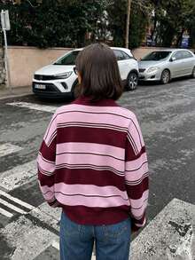 Women's Colorblock Casual Daily Long Sleeve Sweater - Maple Leaf Red - View 6