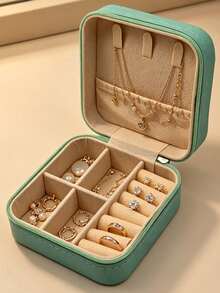 1pc Large Capacity Jewelry Box, PU Leather Jewelry Box, Portable Travel Jewelry Storage Box, Multi-Layer Jewelry Display Box, Compact Earring & Ring Box, Jewelry Organizer, Women's Gift Box, Travel Essential - Multicolor - View 19