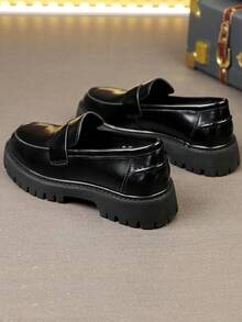 Men's Minimalist Thick Sole Slip-On Loafers, Comfortable Business Casual Daily Wear Shoes - Black - View 7