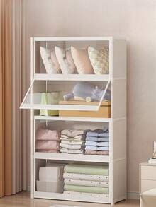1pc Dust-Proof Storage Cabinet With Lid, Wardrobe Bookshelf Storage Rack, Space-Saving, Sturdy & Stylish, Easy Assembly & Disassembly, Portable, Suitable For Living Room, Bedroom, Entryway, Office, Home, Multi-Layer Storage, Holiday Gift, Christmas Gift - Multicolor - View 5
