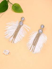 outingfit 1 Pasang Anting Bulu Biru Desain Minimalis Anting Gantung Aksesori Pertunjukan Panggung - Emas - View 3